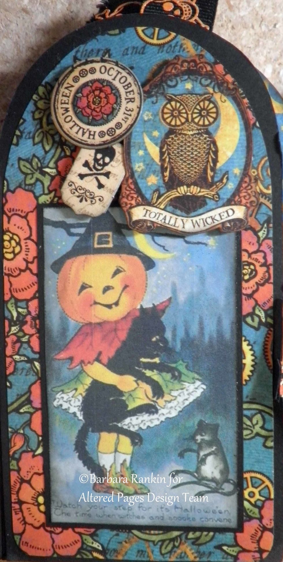 Page 8 left, AP-1080 Antique Halloween collage image, fussy cut images from G45 papers.