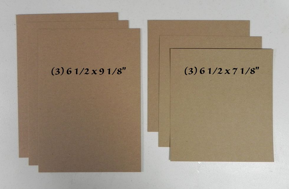 Pages: Cut out of Kraft cardstock or similar. (3) 6 1/2 x 9 1/8" and (3) 6 1/2 x 7 1/8"