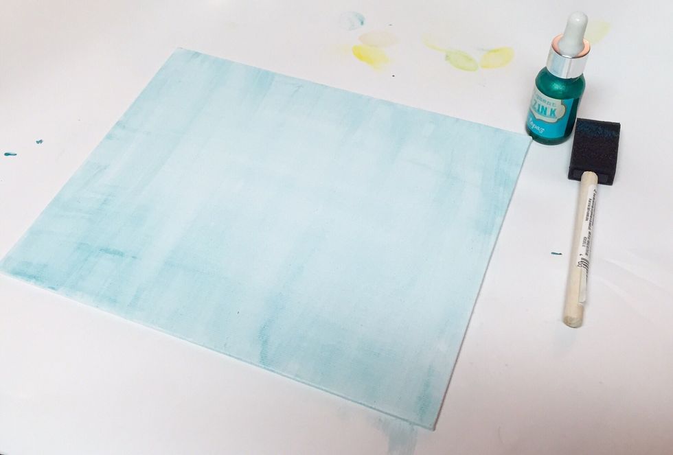 paint 8 X 10 canvas with Topaz Izink diluted with a little water and let dry. you can speed dry time of Izink using heat gun, but it dries fairly quickly.