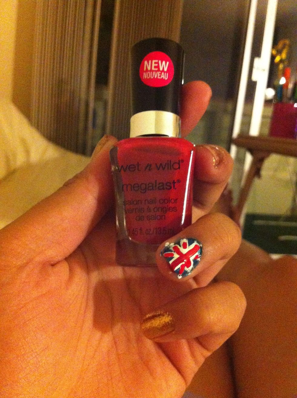 Paint a strip of red on top of the white. I used the same brush for this one because Wet n' Wild has a new brush that's a thin and regtangular.