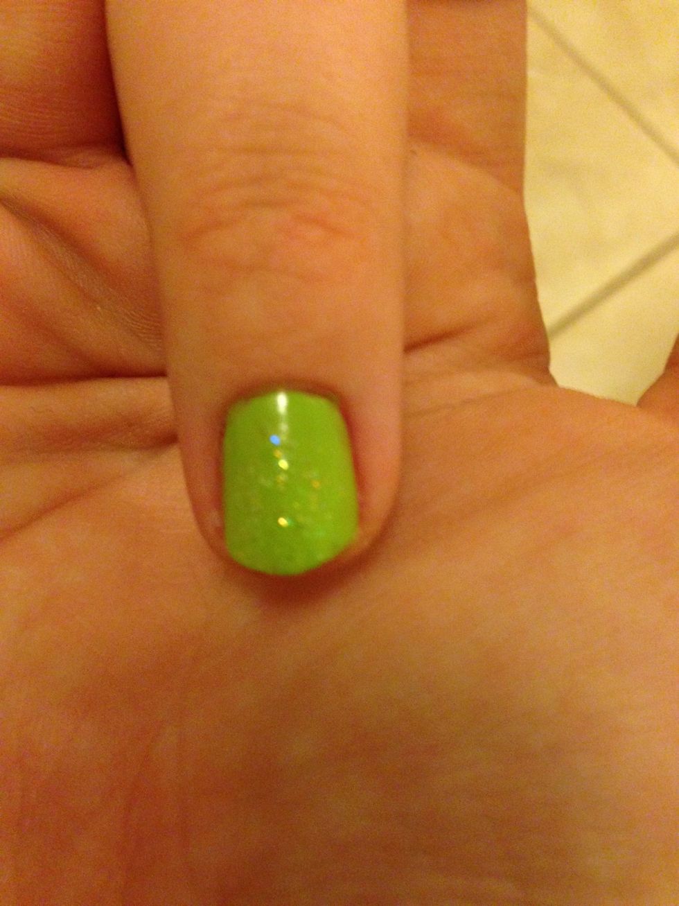 Paint a thicker later of glitter 1/2 of the way down each nail.
