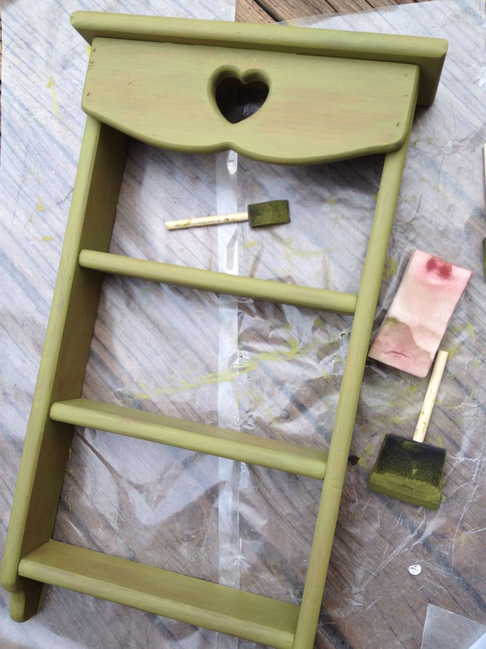 Paint a thin base coat on your wooden object. I wanted mine to look rotten/mossy underneath. You want to choose a color that contrasts your top coat. Let dry.