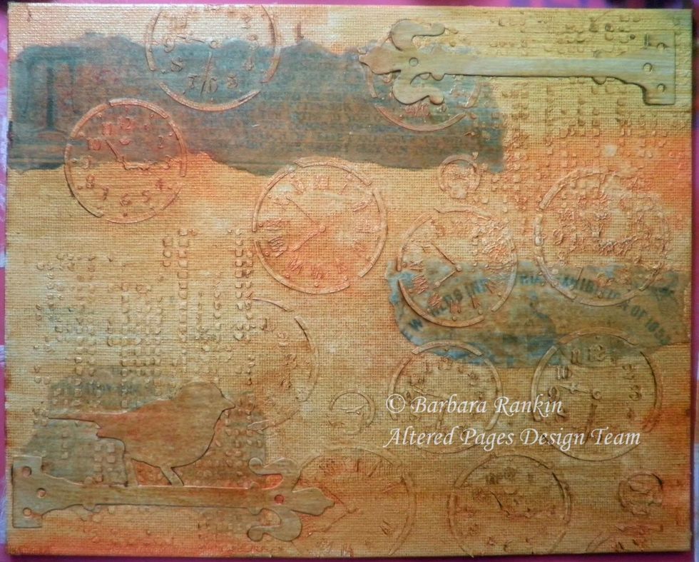 Paint a wash of Art Anthology Kona over all, spritz with more water, let dry. You can see how this toned down that bright orange color.