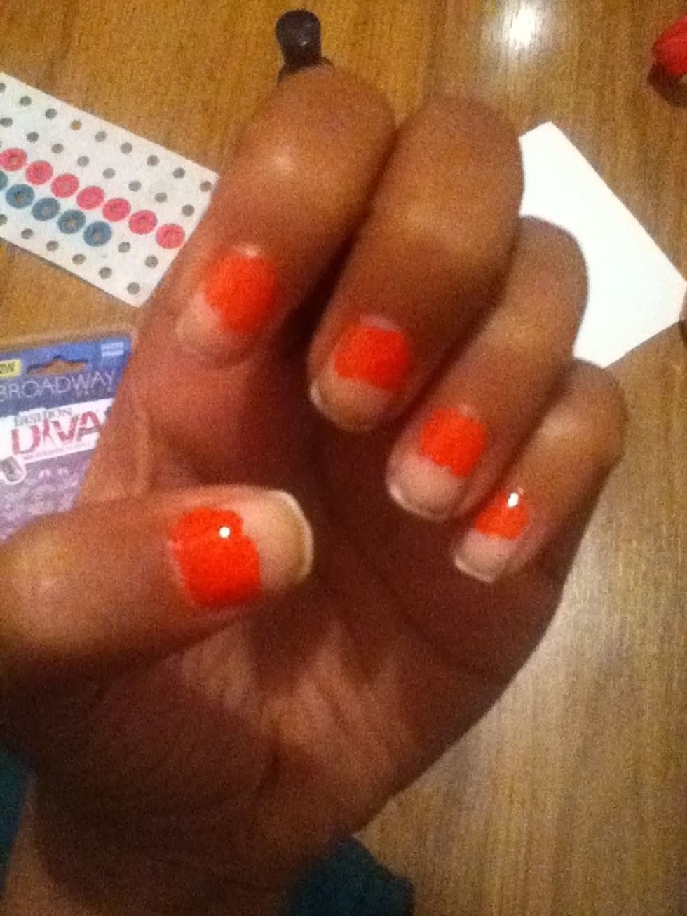 Paint about half of your nail with this color. Don't worry about ugly ends in the middle, this will be covered with your second color!