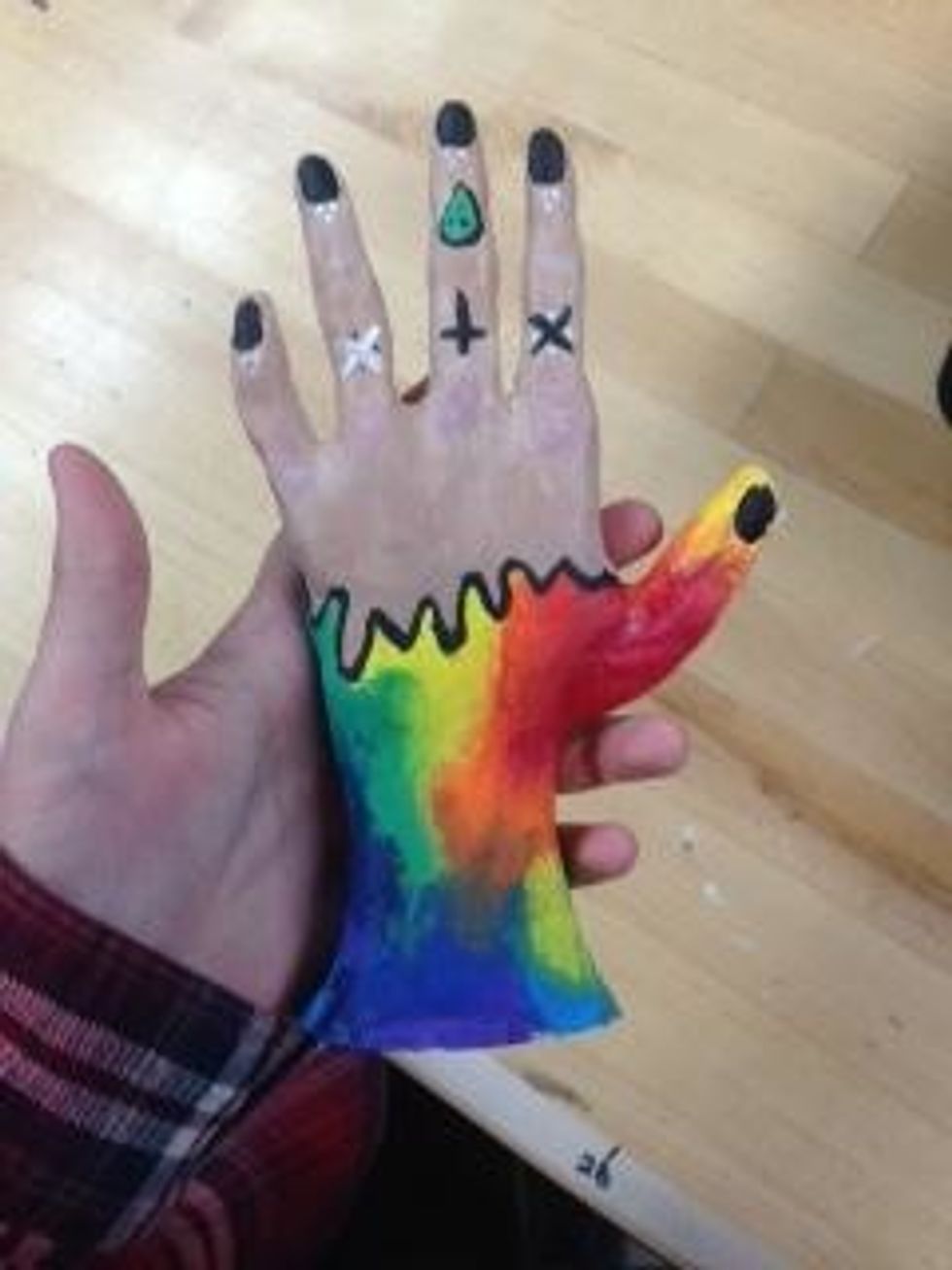 paint as you desire. i painted the bottom half multi color and the top half like a hand.