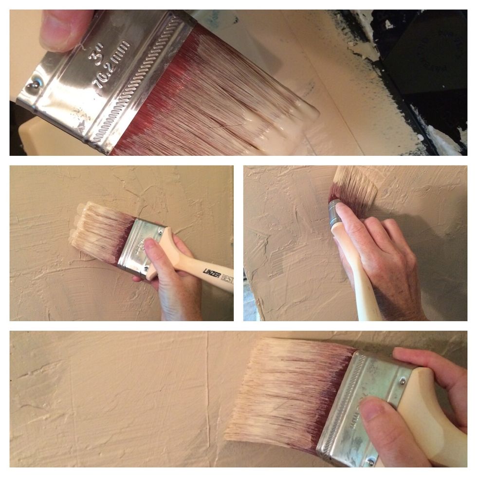 Paint at an angle. Don't smush the tips of the bristles into the wall! Work at 30 degree angle and keep the bristles moving in the same direction.