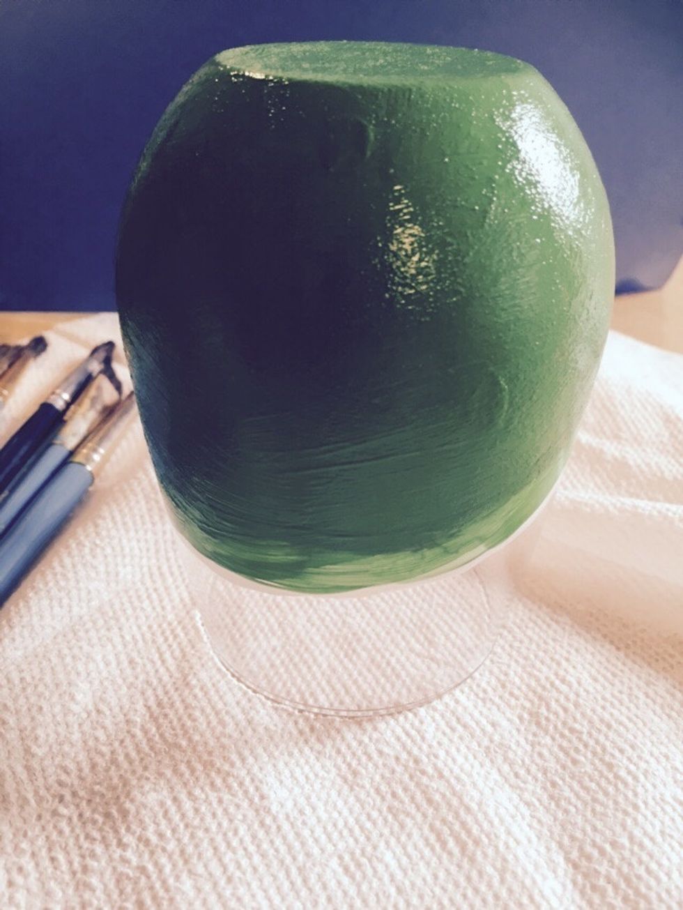 Paint green over the whole thing, leaving a small rim of white near the top of the glass.