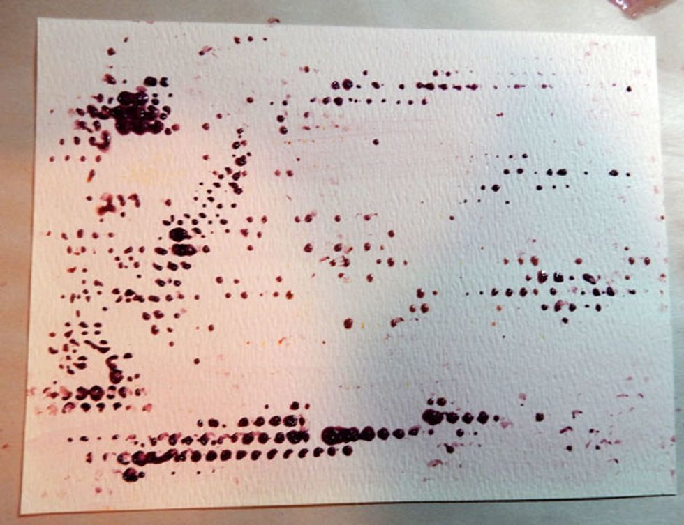 Paint Imperial Sorbet randomly through the Dot Matrix Stencil.