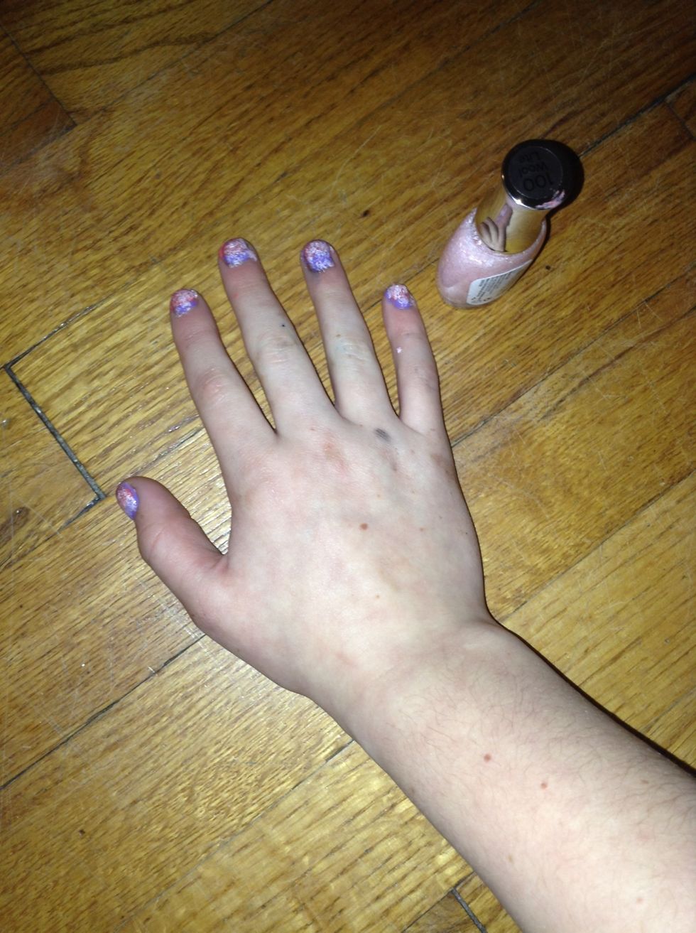 Paint loosely over the whole nail with the fuzzy coat polish. The color I used is #100 Wool Lite.