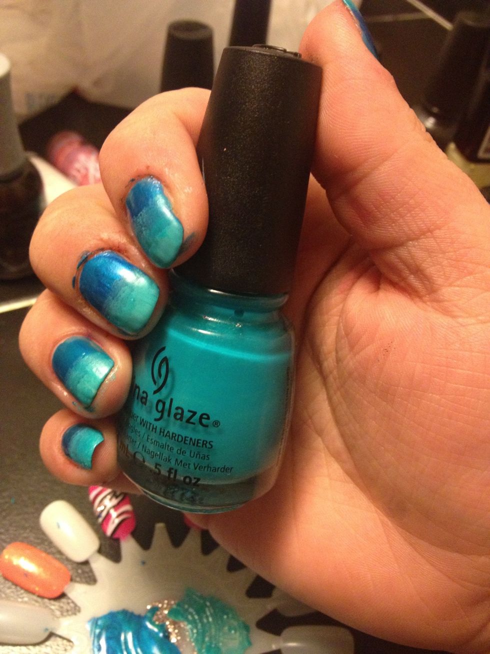 Paint on a green topcoat, you don't have to be perfect because we are placing a design over it :)