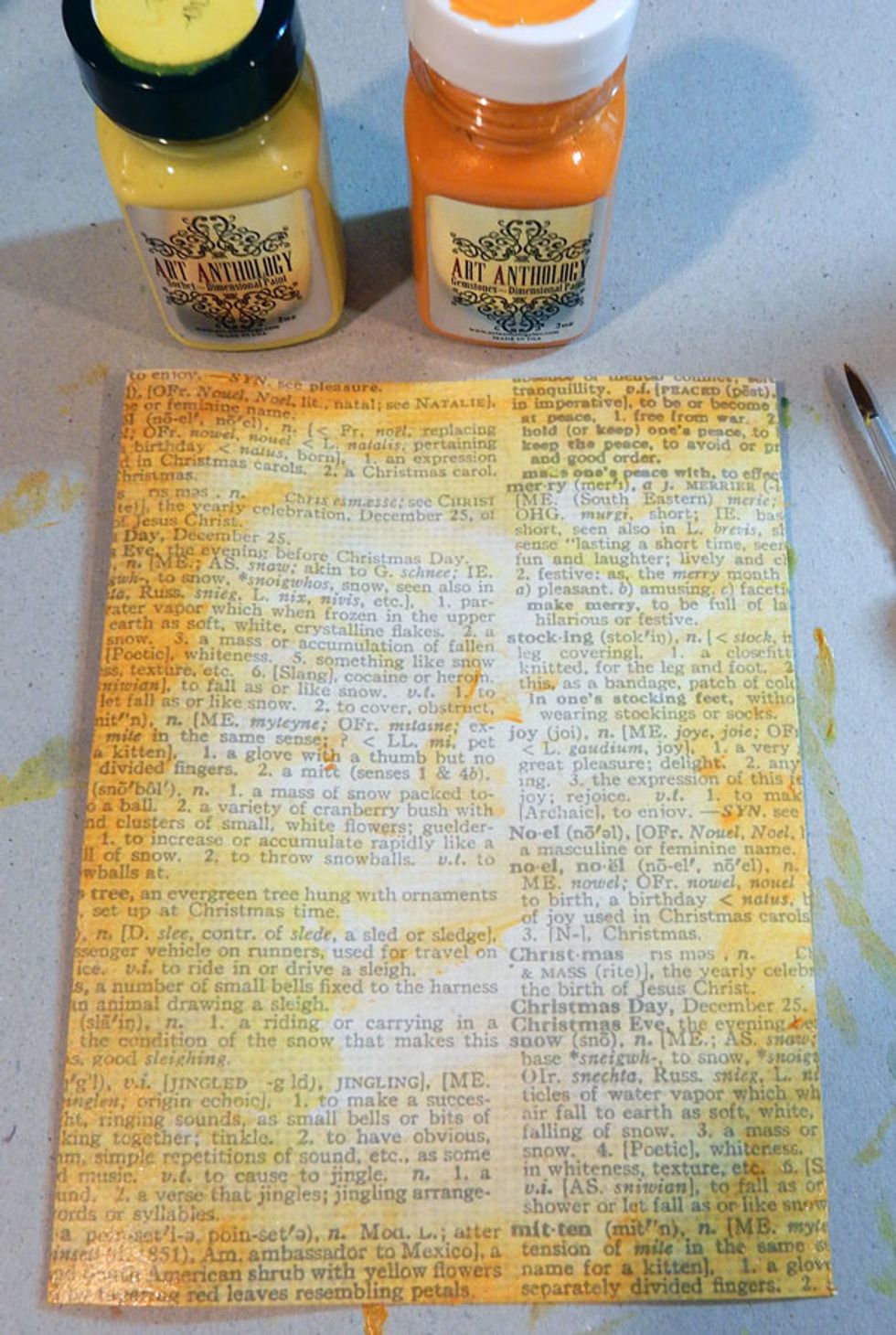Paint printed paper with Lemon Tart Sorbet and Amber Gemstones.