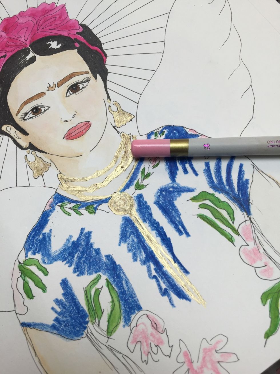 Paint the flowers in her dress