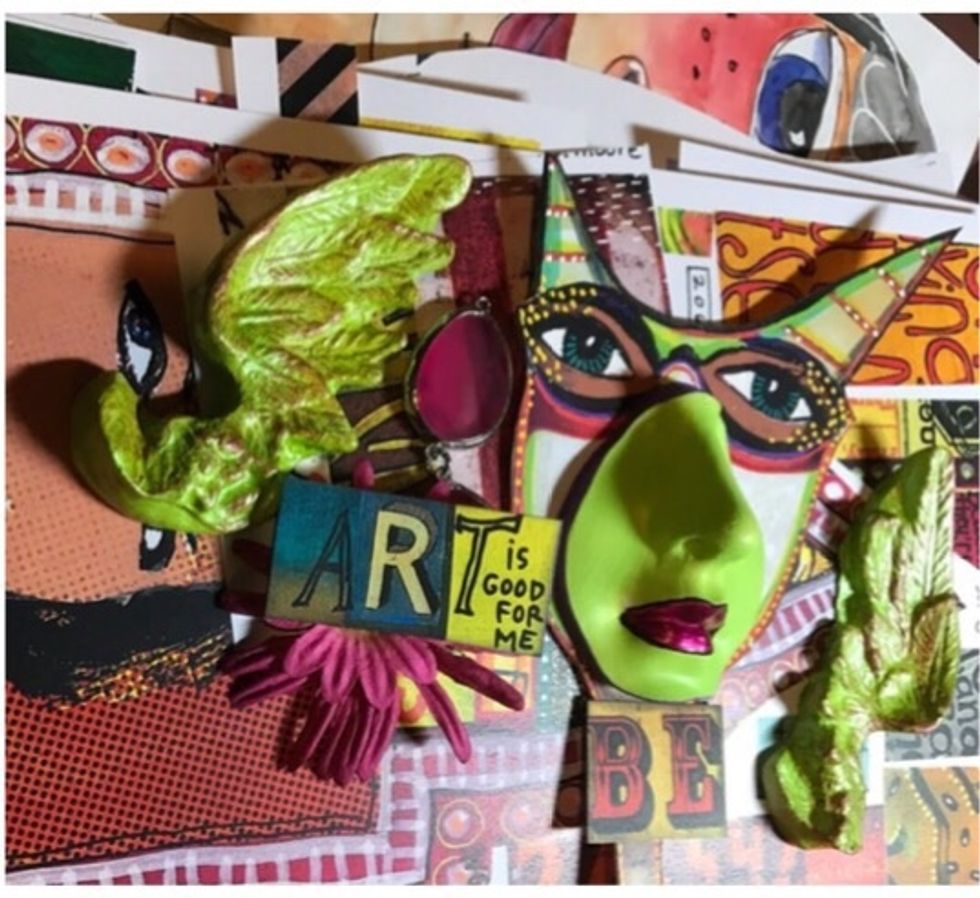 Paint the wings and gather your ephemera. Use gel medium to secure them yo the canvas