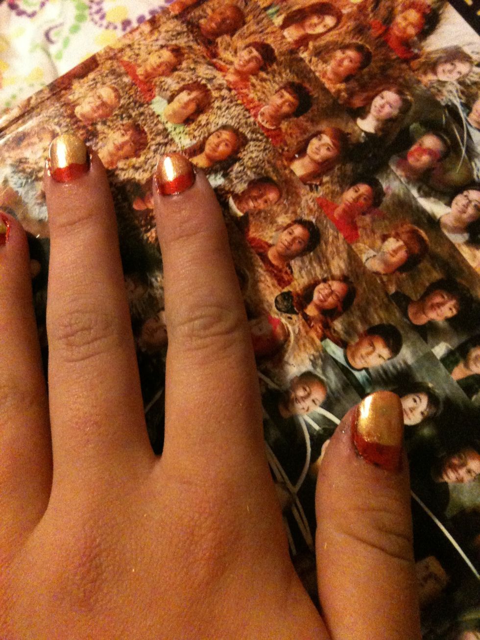 Paint two thirds of your nail yellow. I used Excuse Me also by Pure Ice but any yellow or gold will work.