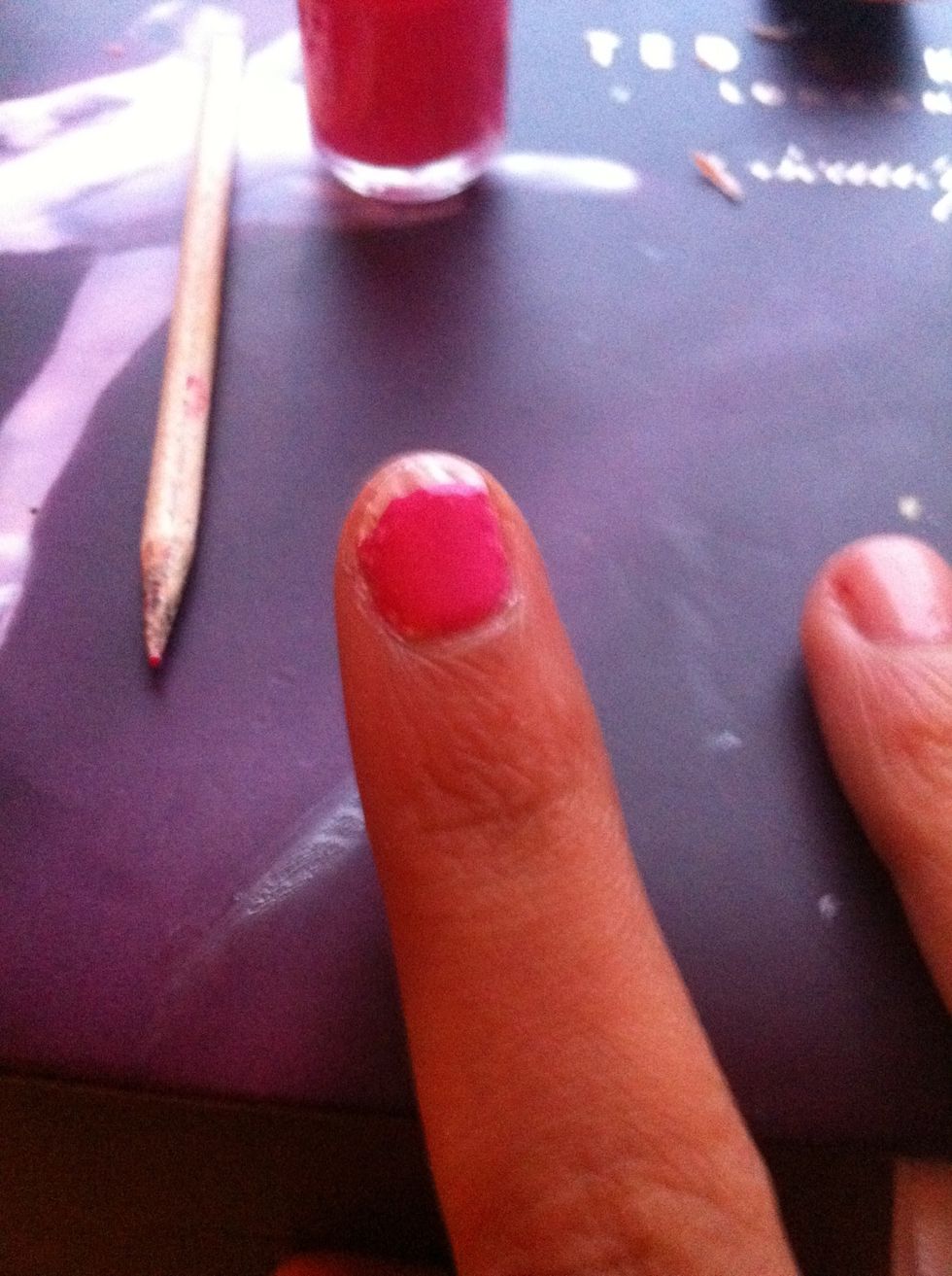 Paint up until where the pink of your nail ends