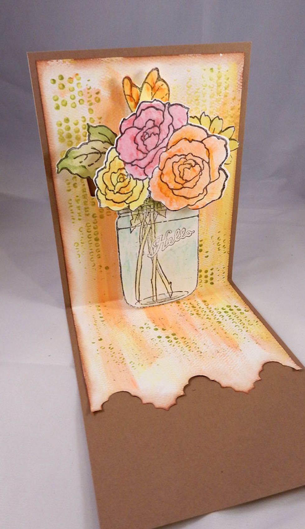 Paint vase with Pixie Sorbet to simulate water.  After painting all items, adhere to the scored tabs create in the previous step.