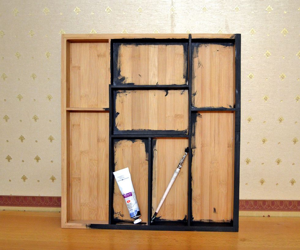 Paint with black acrylic paint base,  you can not paint inside