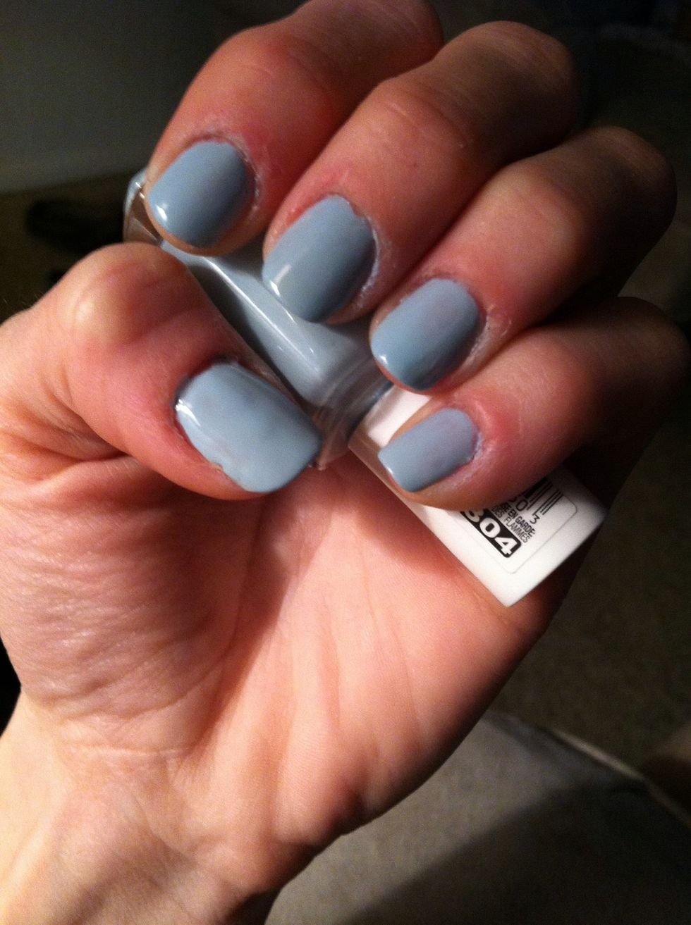Paint your nails a pastel blue. (I'm using Essie's Lilacism) Pastels and sheer colors streak easily, but don't worry. We'll be covering most of it up.