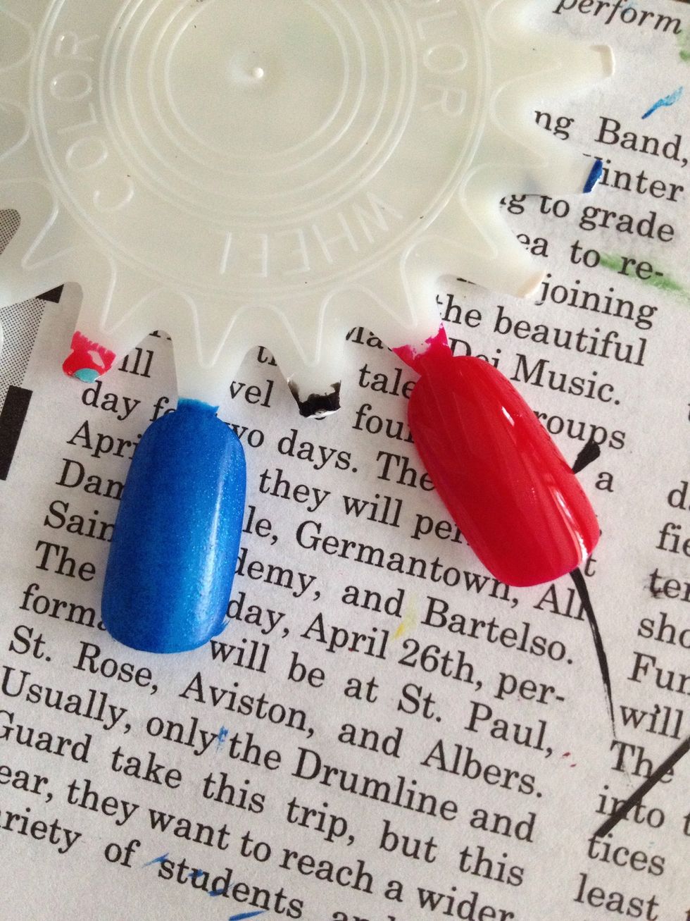 paint your nails blue and red alternating. (if doing for spiderman) you could also use white with a black web or black with a white web