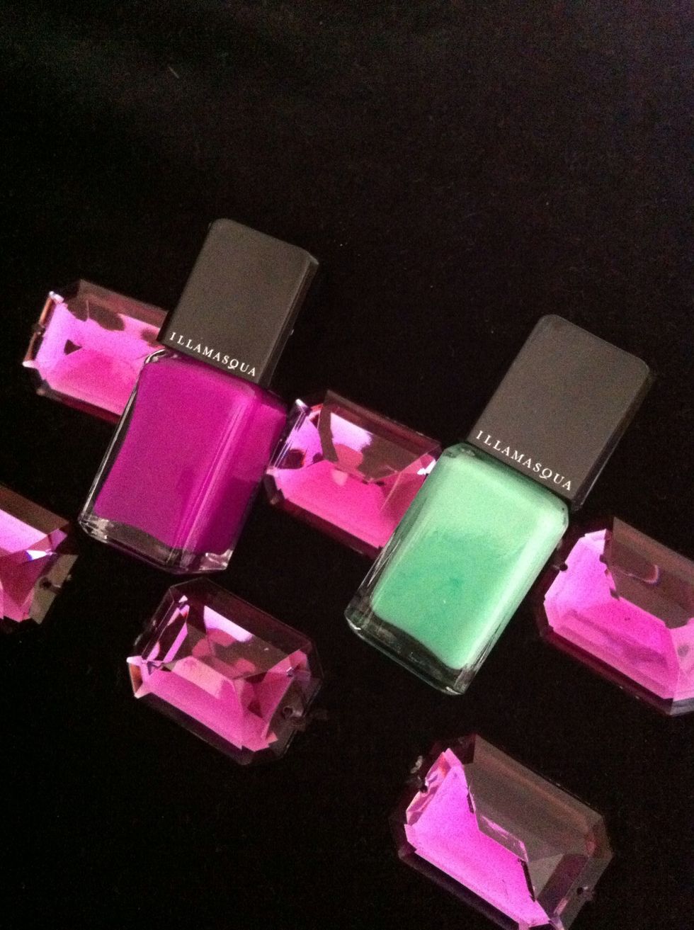 Paint your nails first with any colour you like I used stance, nomad and loella (not pictured here) all by Illamasqua, alternate colours on your nails