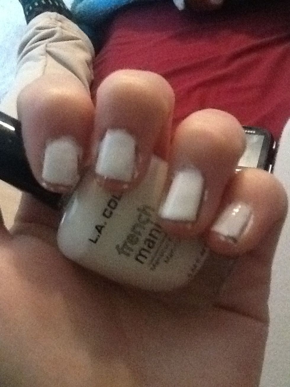 Paint your nails white. I used LA colors french manicure. Let them dry completely.