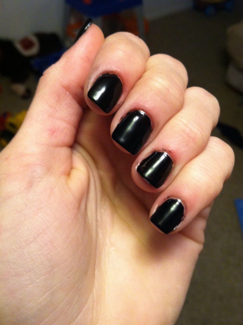 Paint your nails with a base color. (I used Wet n Wild's Black Cr\u00e8me)