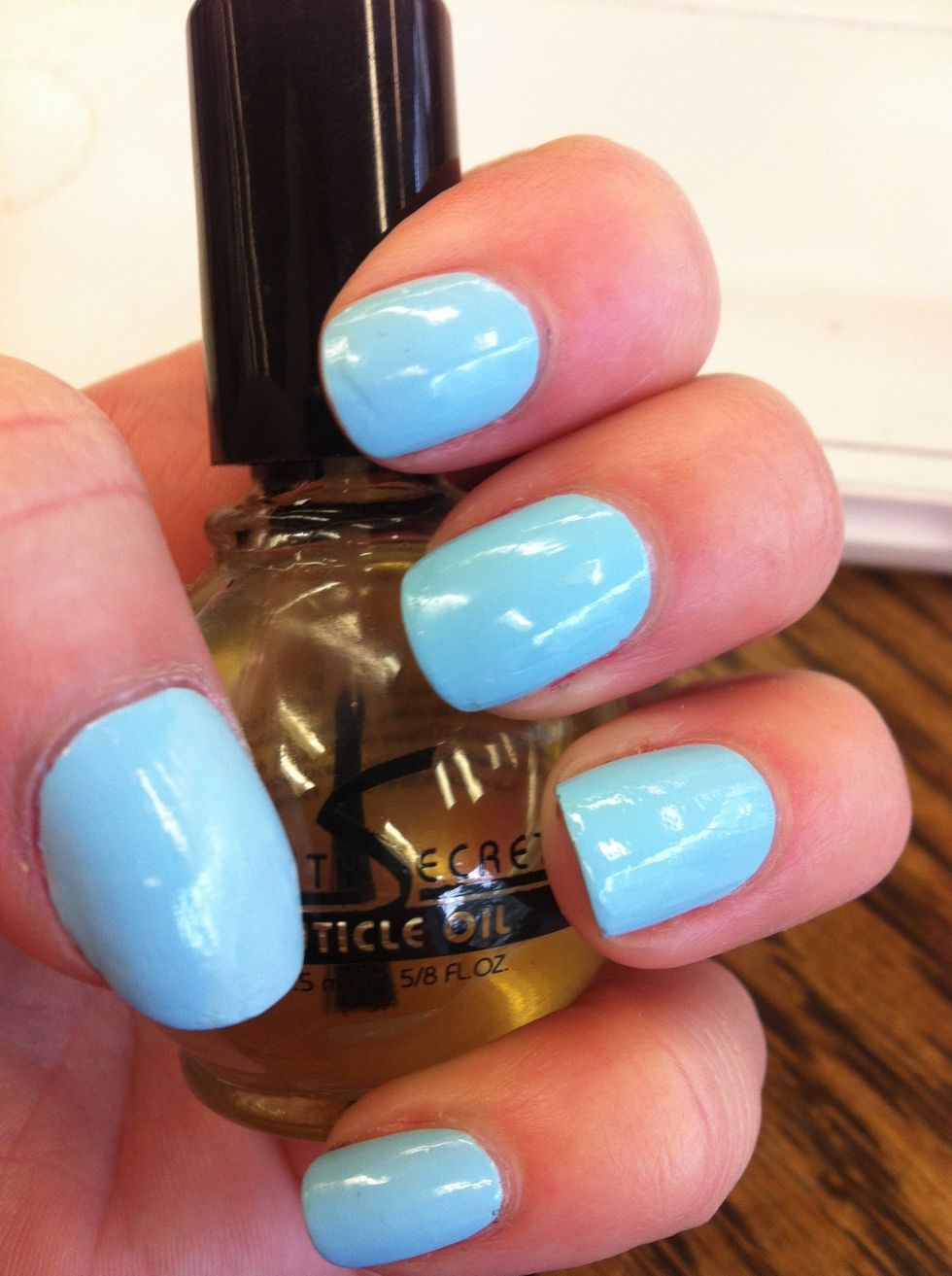 Paint your nails with two coats of your blue polish