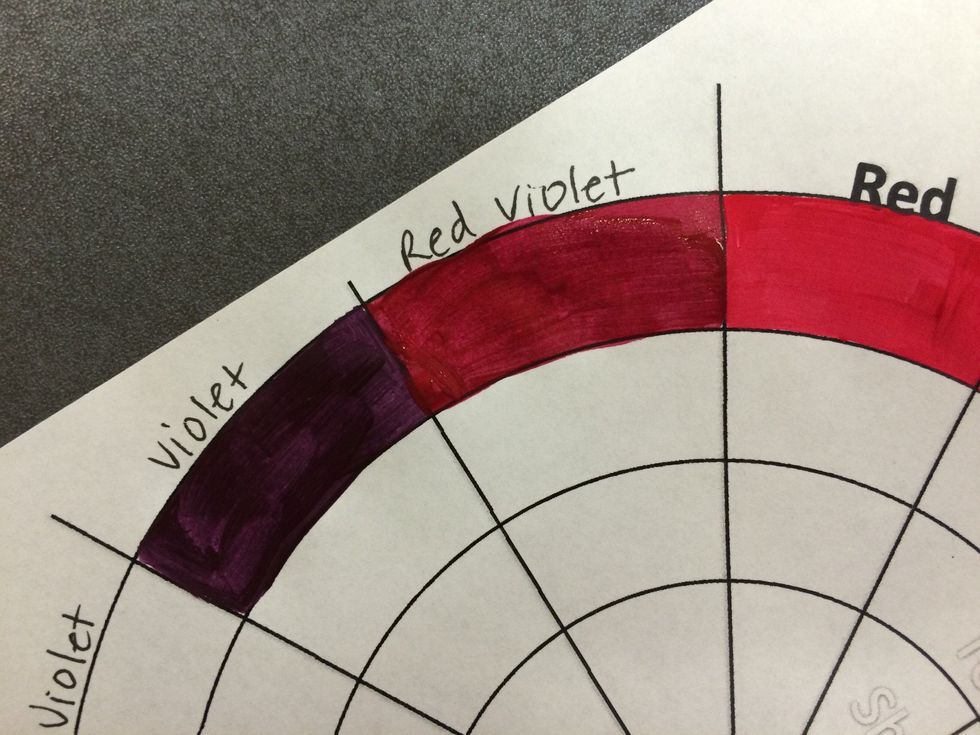 Paint your RED PURPLE (RED VIOLET) section.