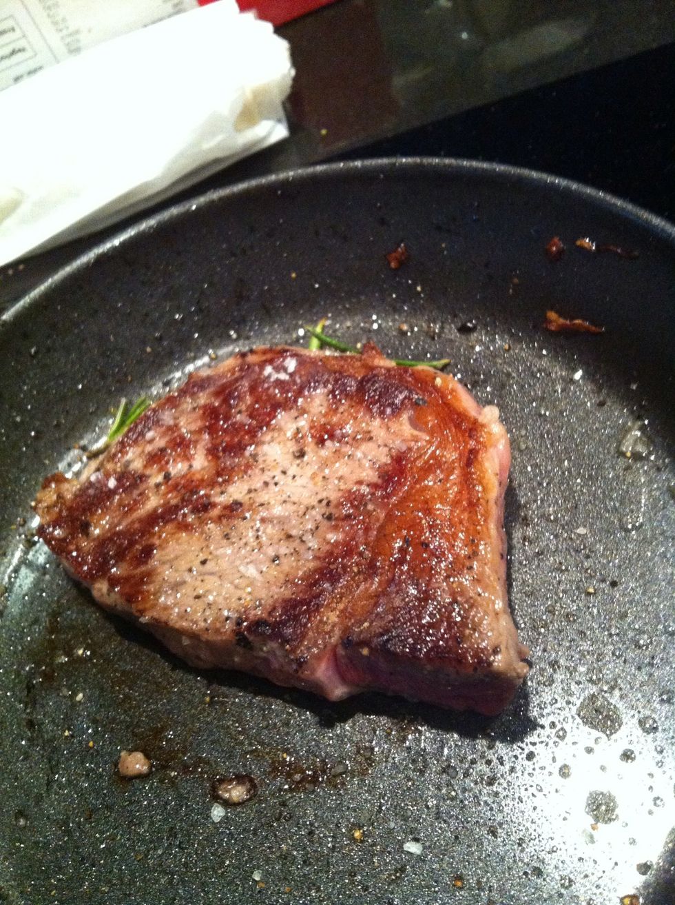 Pan fried rib eye to med rare (it will continue cooking in the waffle maker) let it rest in foil