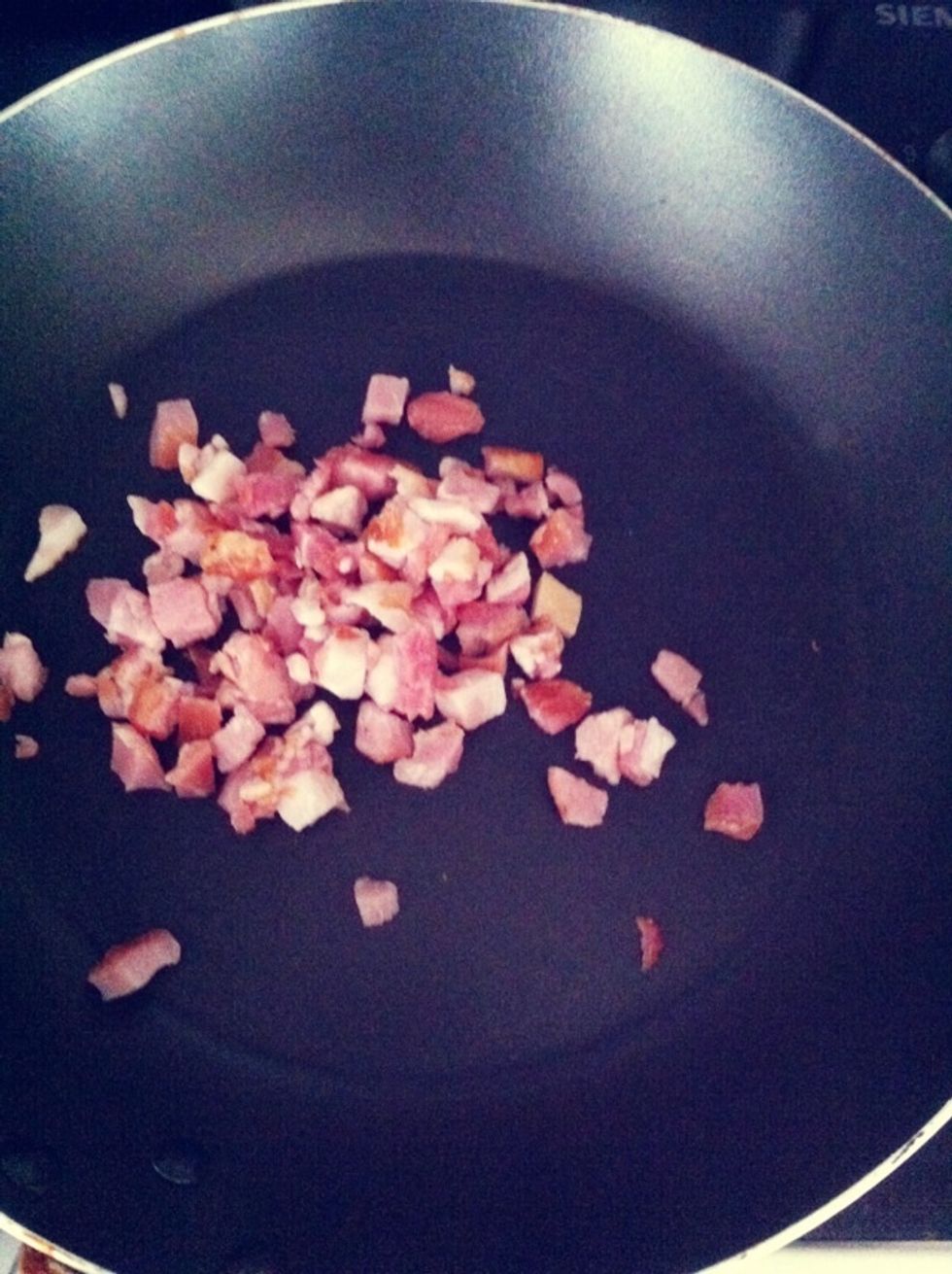 Pan fry bacon bits till cripsy.