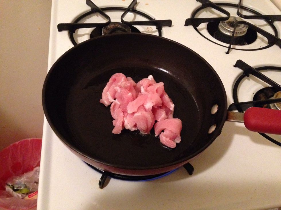 Pan fry pork till it lightly turn brown with low heat.