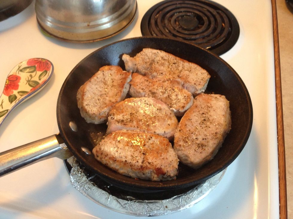 Pan fry pork to brown on both sides, about 8 minutes.