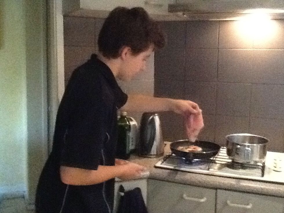 Pan fry your chicken breast for around two minutes a side.