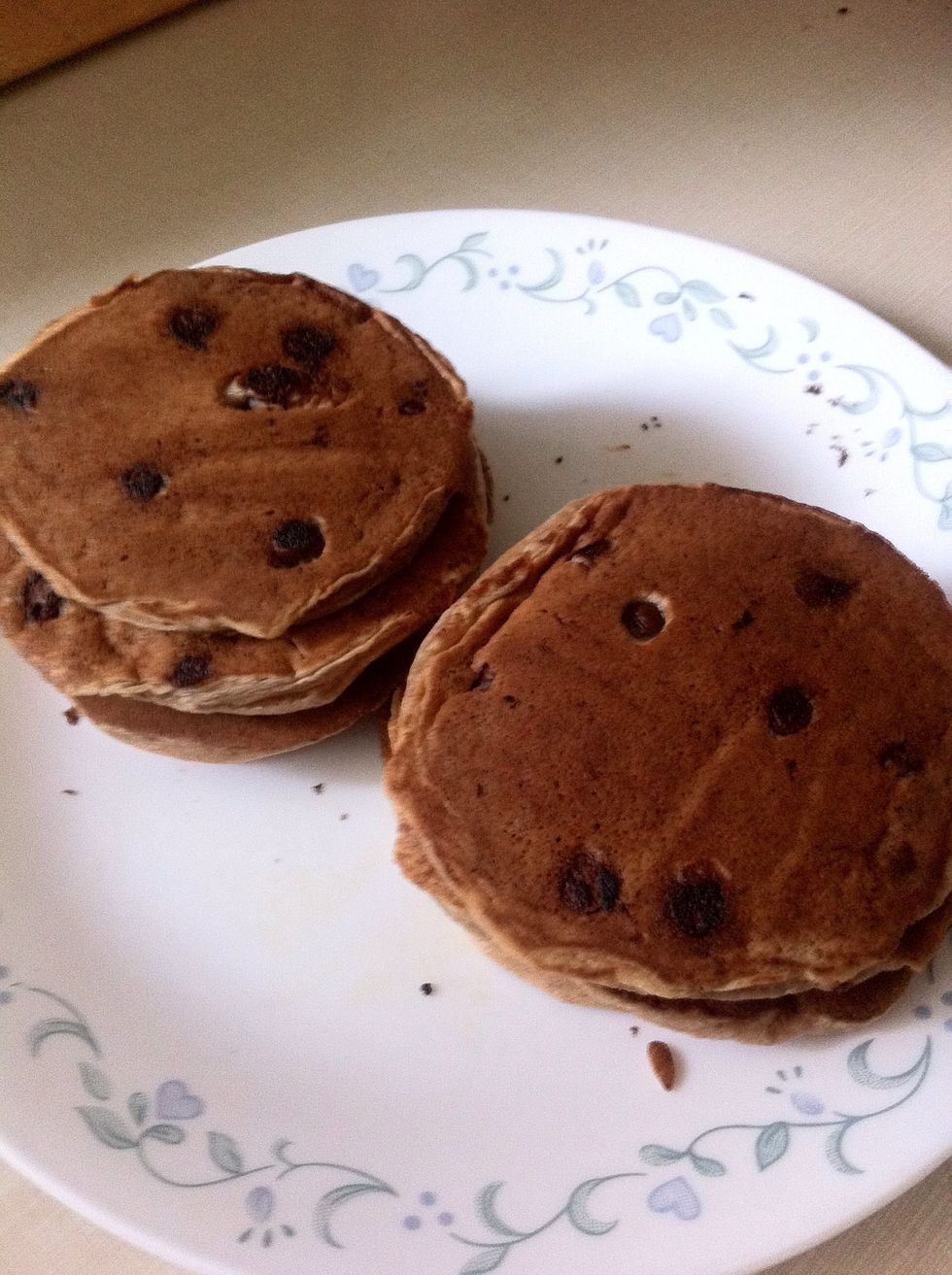 Pancakes are done when brown on both side or cooked through middle