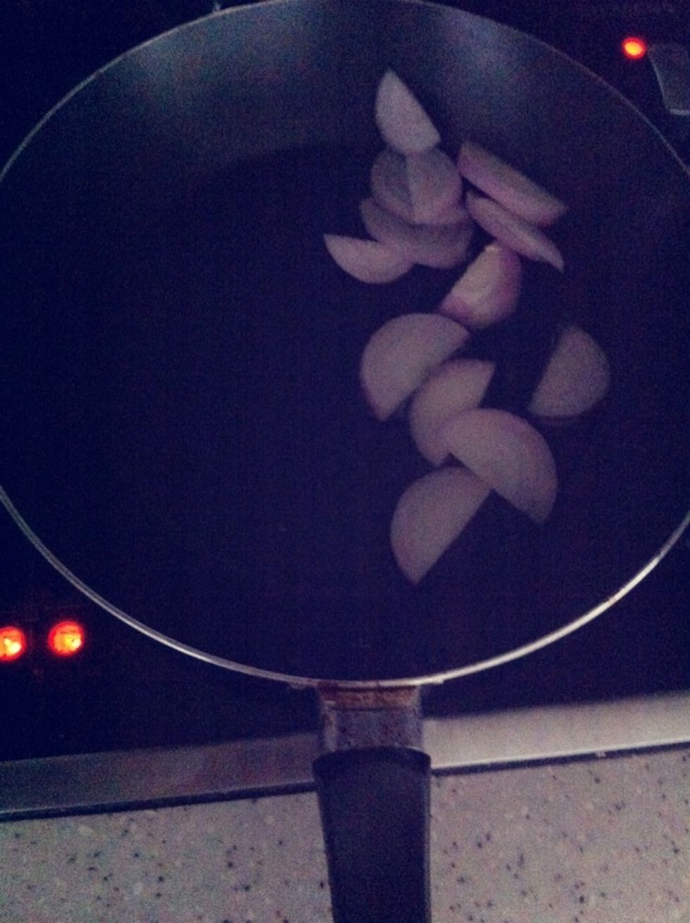 Panfry onion with a little bit of oil & a pinch of salt.