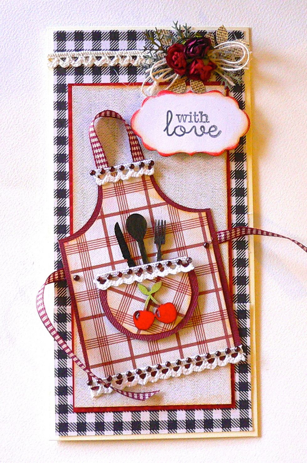 Paper apron created for a card. Created with "Bon Appetit" paper collection from Kaisercraft. More details on my blog. Adriana Bolzon. http://abinspirations.blogspot.com.au/