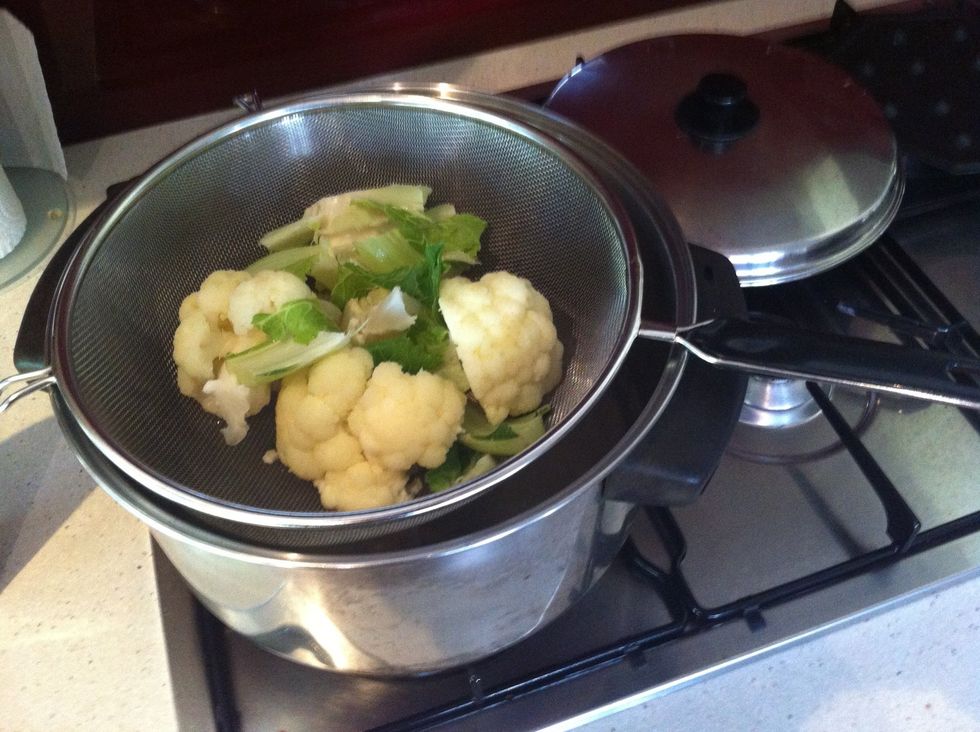 Par steam the cauliflower.. You just want to soften it a little.. It needs to keep most of its firmness.