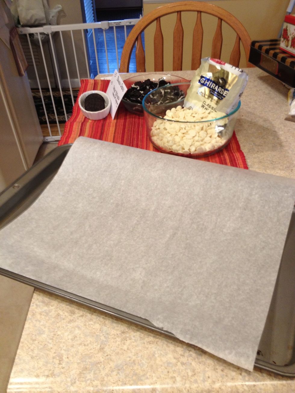 Parchment paper or wax paper - anything to keep the melted chocolate from sticking to your pan.