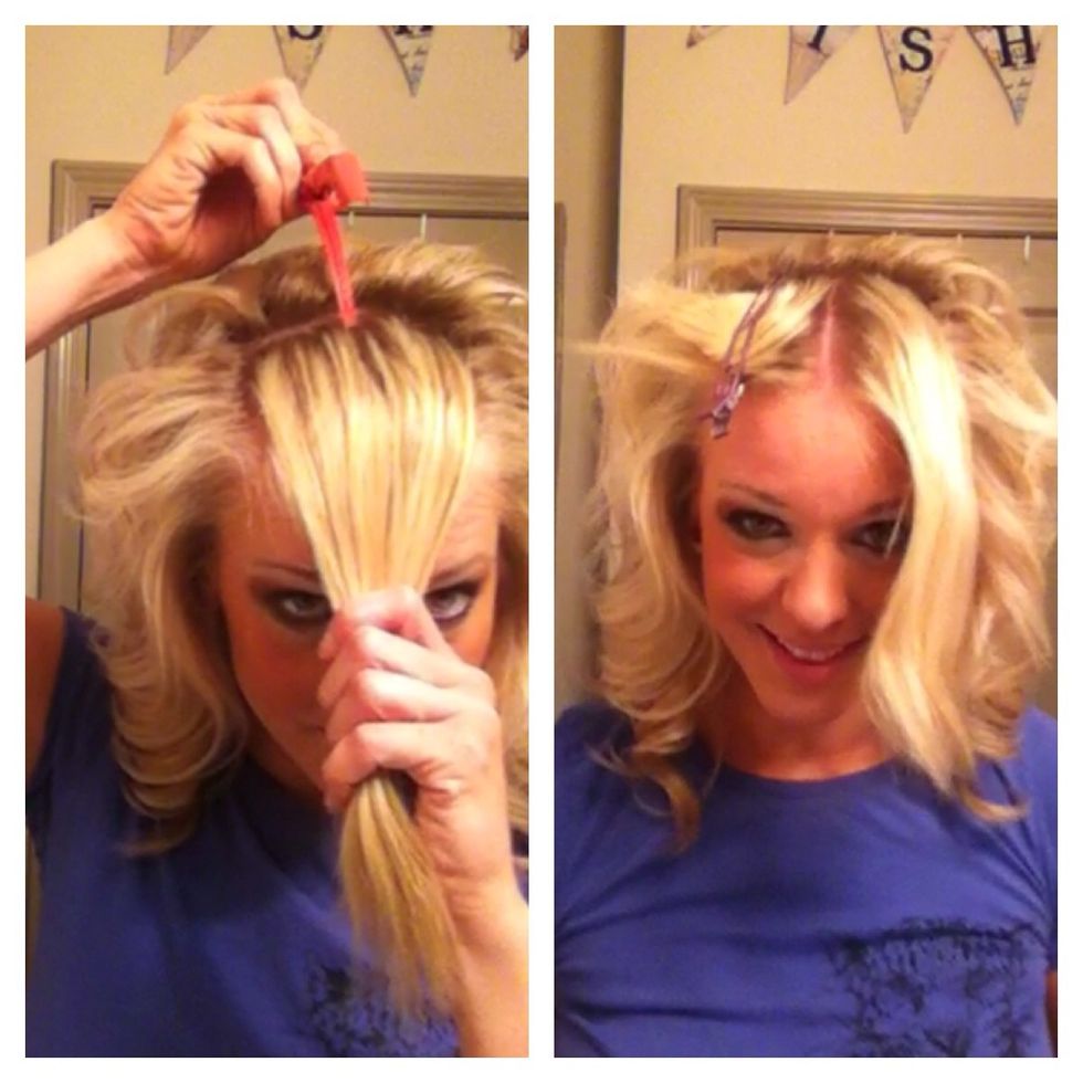 Part the top of your hair into two sections.