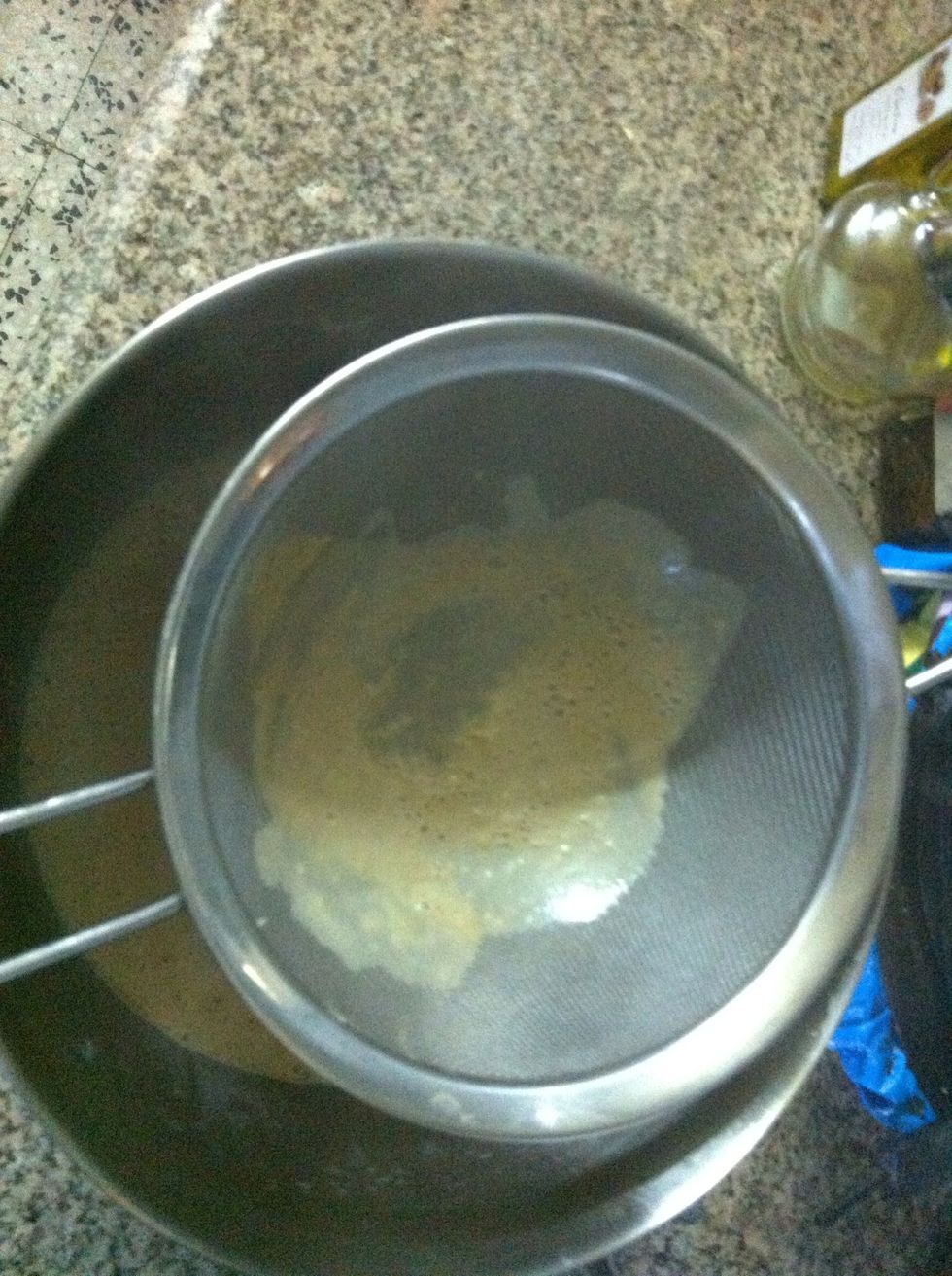 Pass the mixture through it, discard the curdled eggy bits in the strainer. It's just cooked eggs but it tastes horrible.