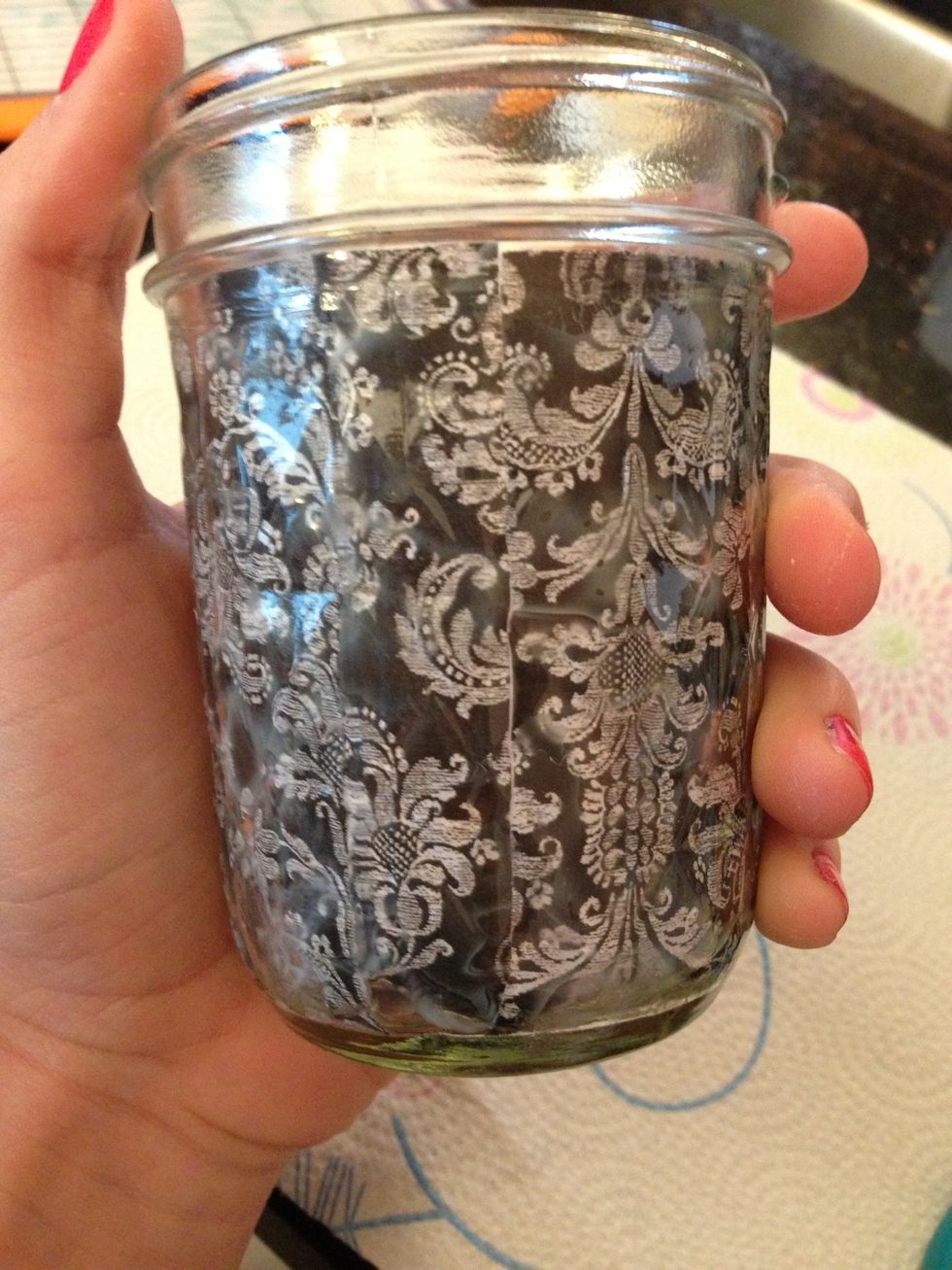 Paste all the strips needed until your entire jar is covered. You will probably have extra strips left.