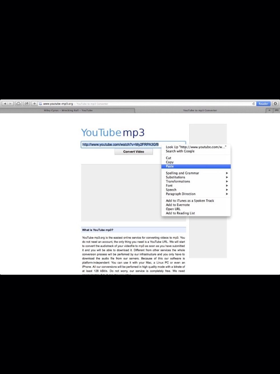 Paste in the space at the top