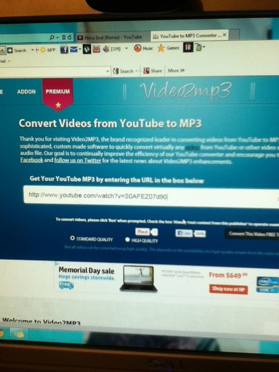 Paste into video2mp3.net and click convert