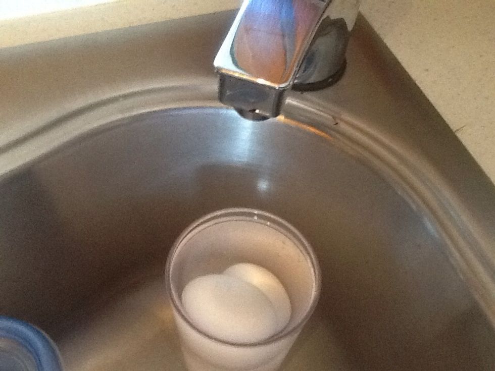Pasteurizing eggs in near boiling water for 20 - 25 seconds speeds up their warming up.