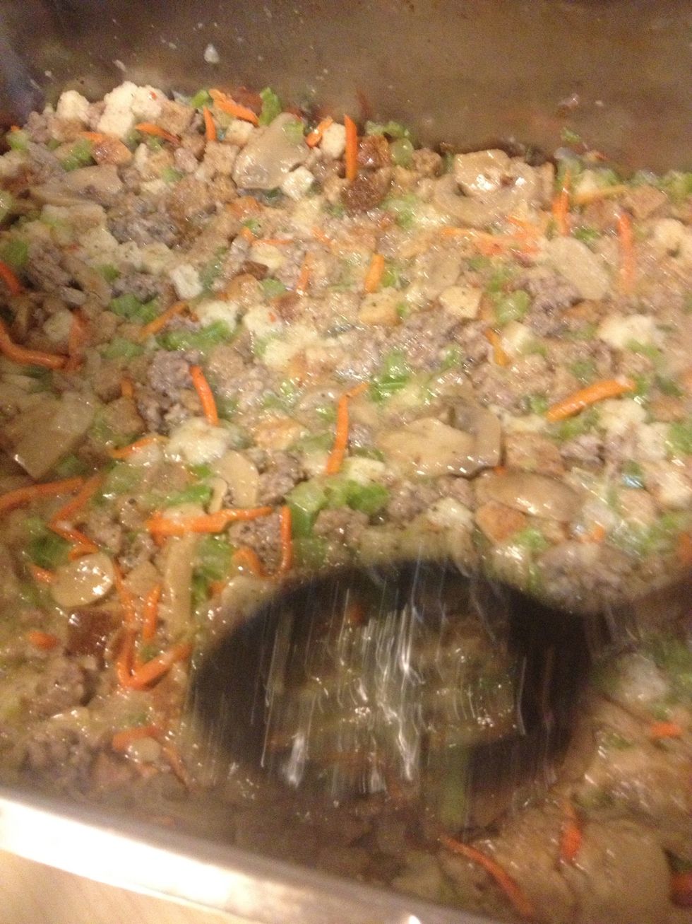 Pat down wet stuffing and bake @350 for 45-60 minutes.