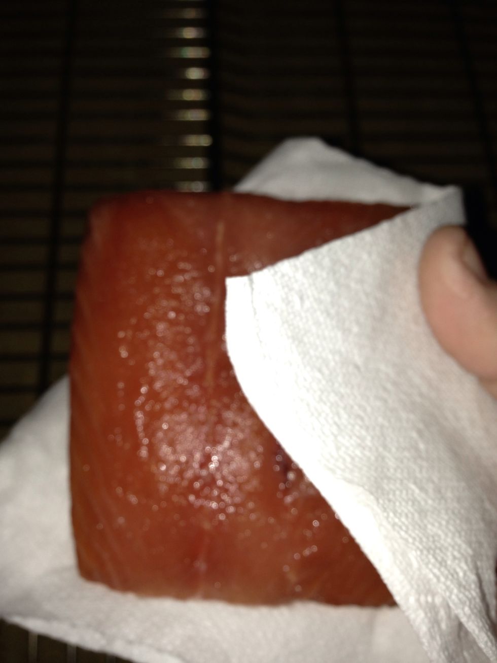 Pat each piece dry with a paper towel. Be careful not to squeeze them or break them. They are a lot firmer now but you don't want to break them apart.