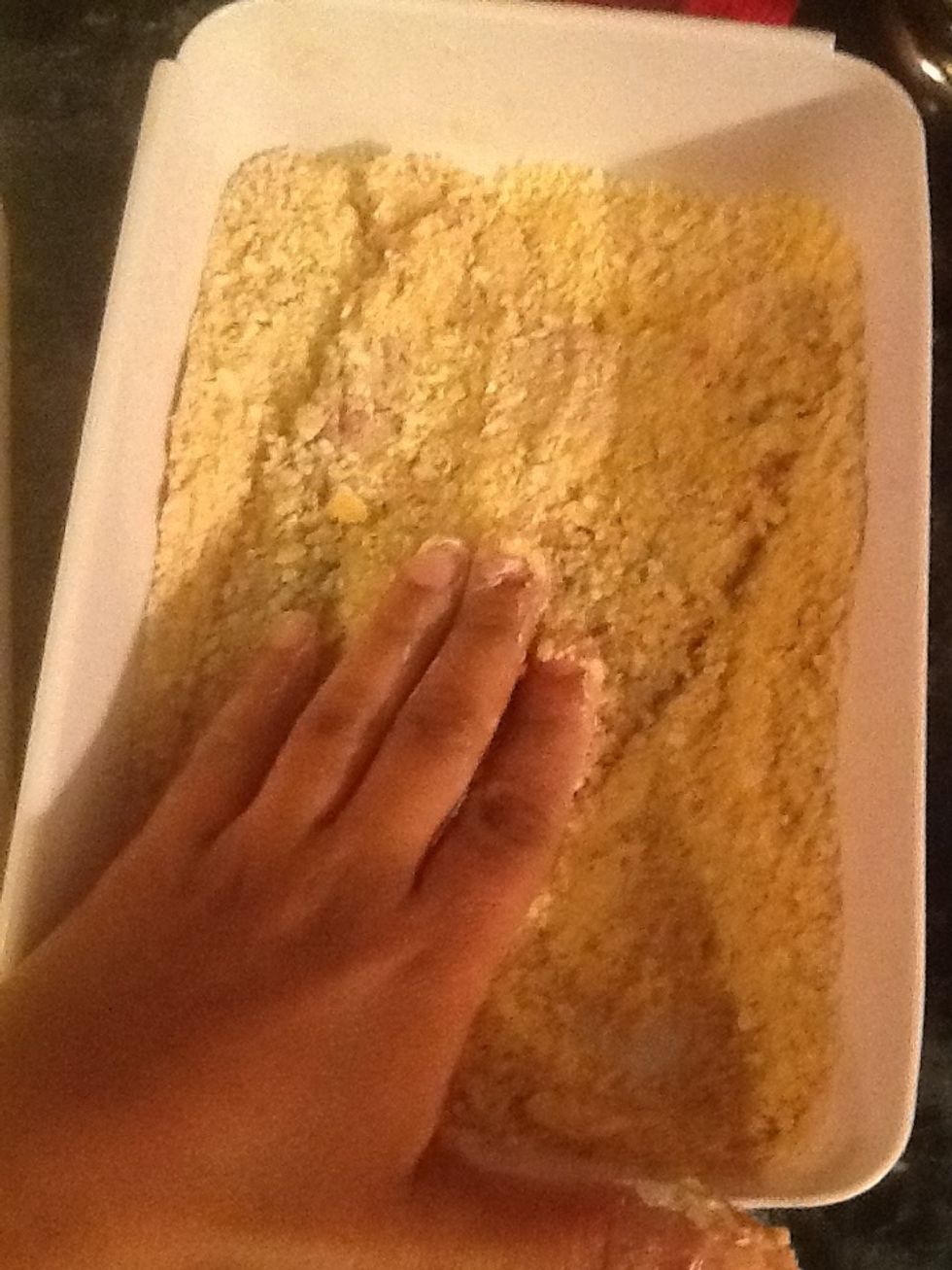 Pat it on by pressing the beef into the crackers. Do it on both sides