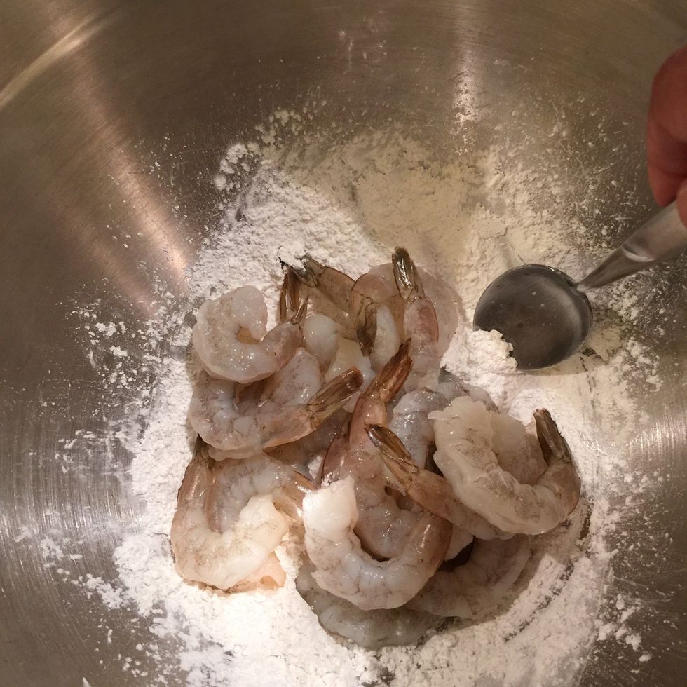 Pat the shrimp dry and add to the mix.