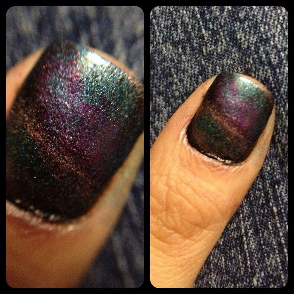 pat the sponge on your nail. i used 4 different colors but you can use less. however, if you decide to do more than one color, blending is key! so blend, blend, blend!