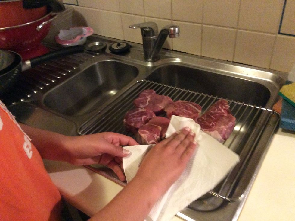 Pat the steak dry with paper towels.